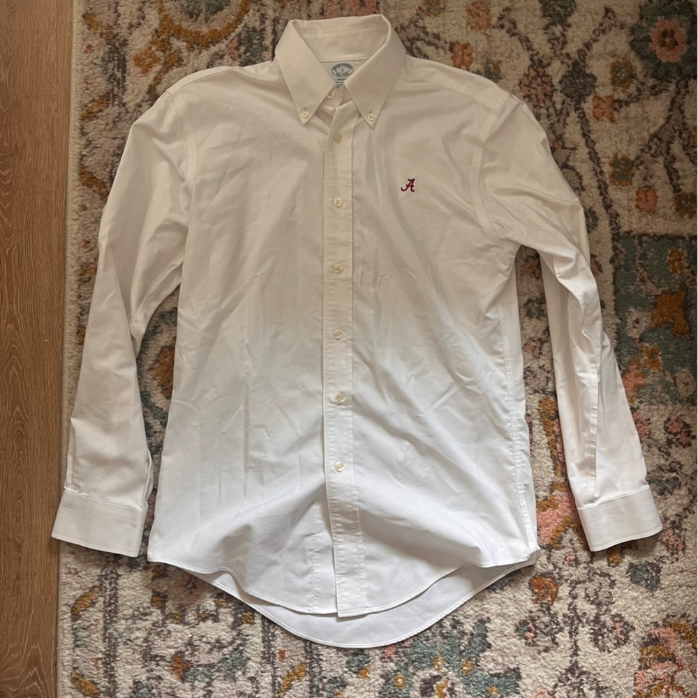 Brooks Brothers Men's White Button-Up Shirt with University of Alabama logo